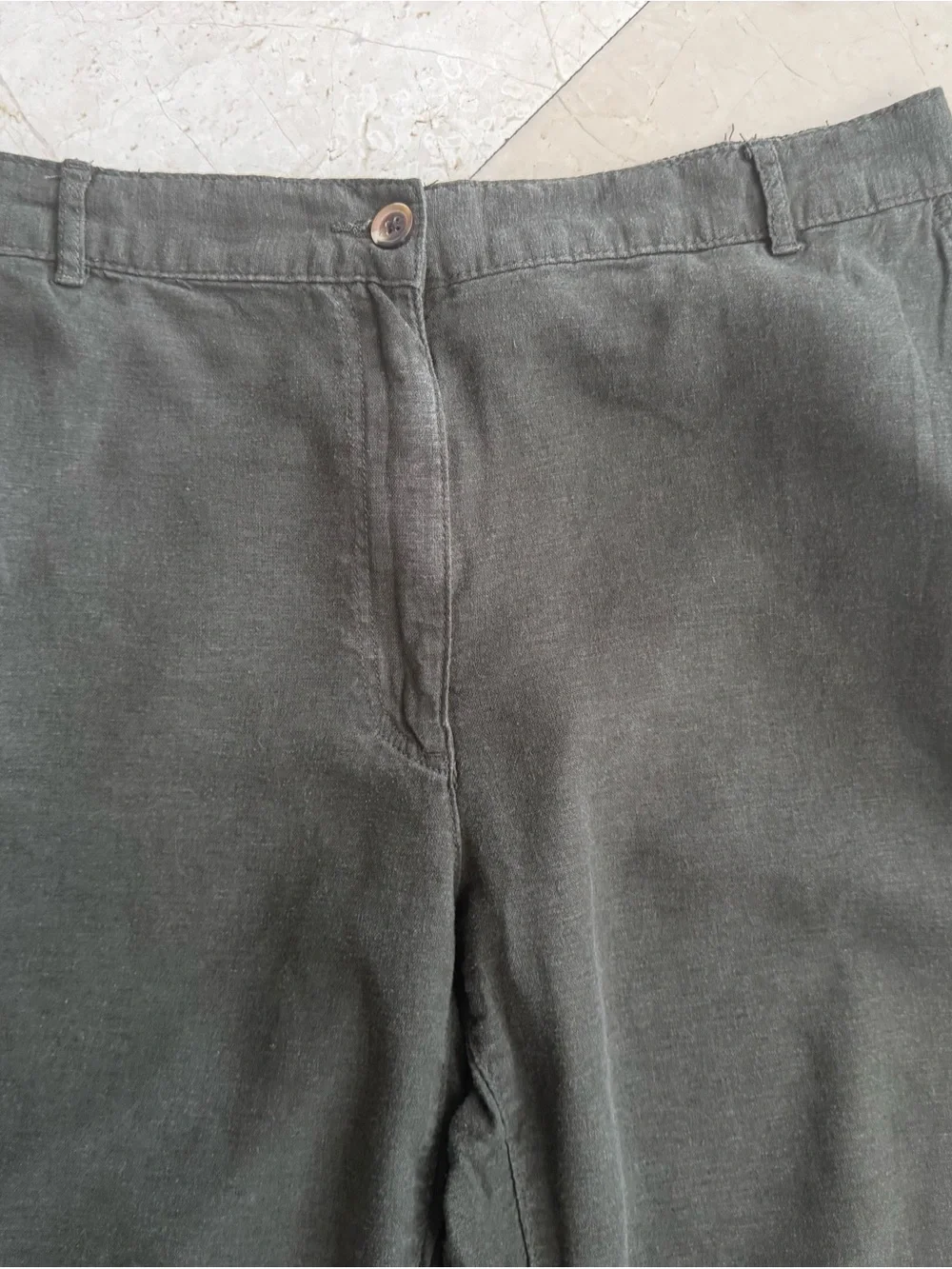 H&M Black / green linen blend Wide-Leg High-Waist Pants